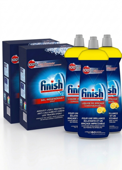 Finish Vaatwaszout 2x4 kg + Finish Glansspoelmiddel Lemon 3x800 ml - Comboverpakking